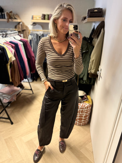 Shirt V-Hals Streep Choco