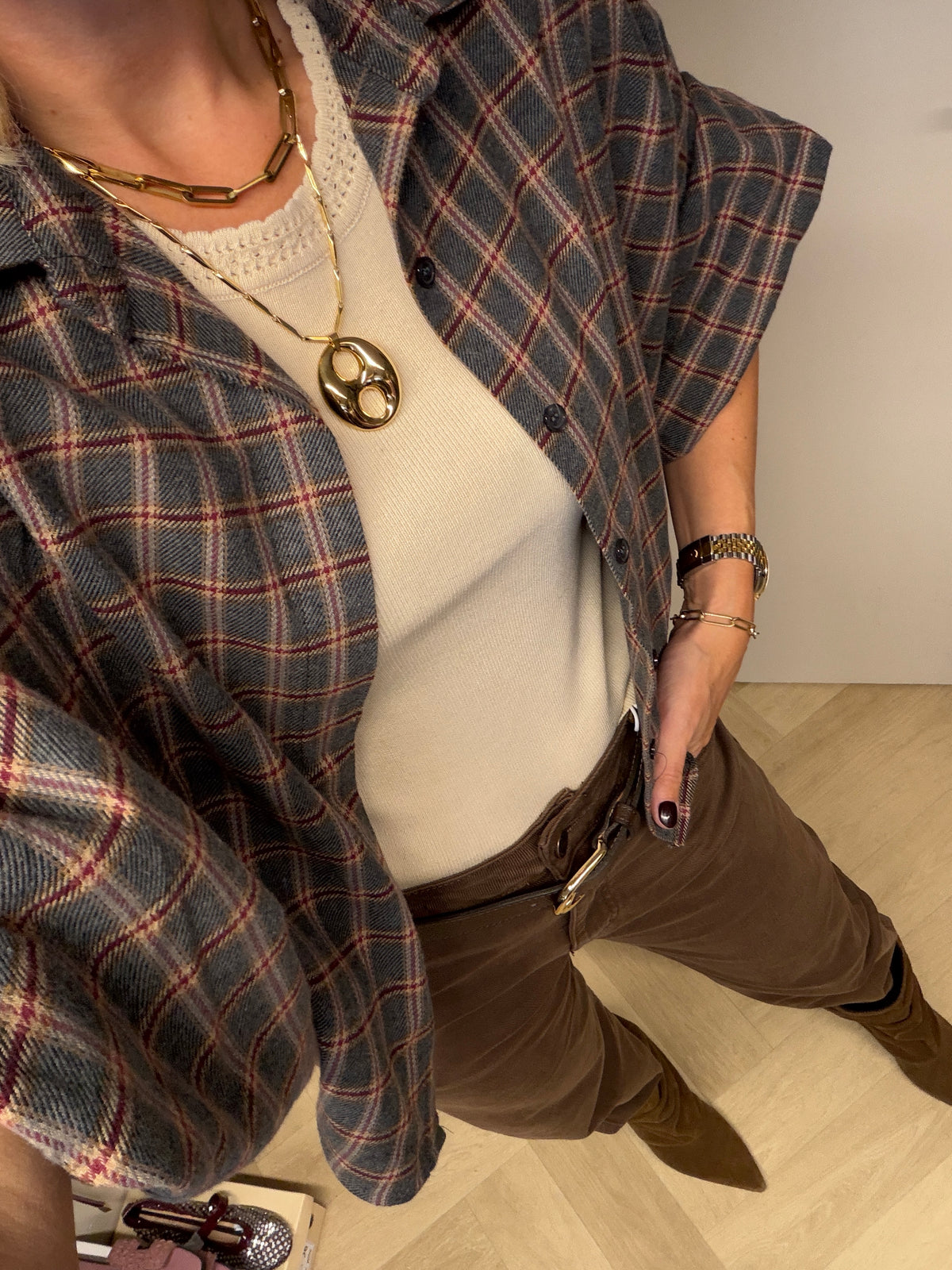 Blouse Mila Ruit Ballonmouwen Grijs Bordeaux