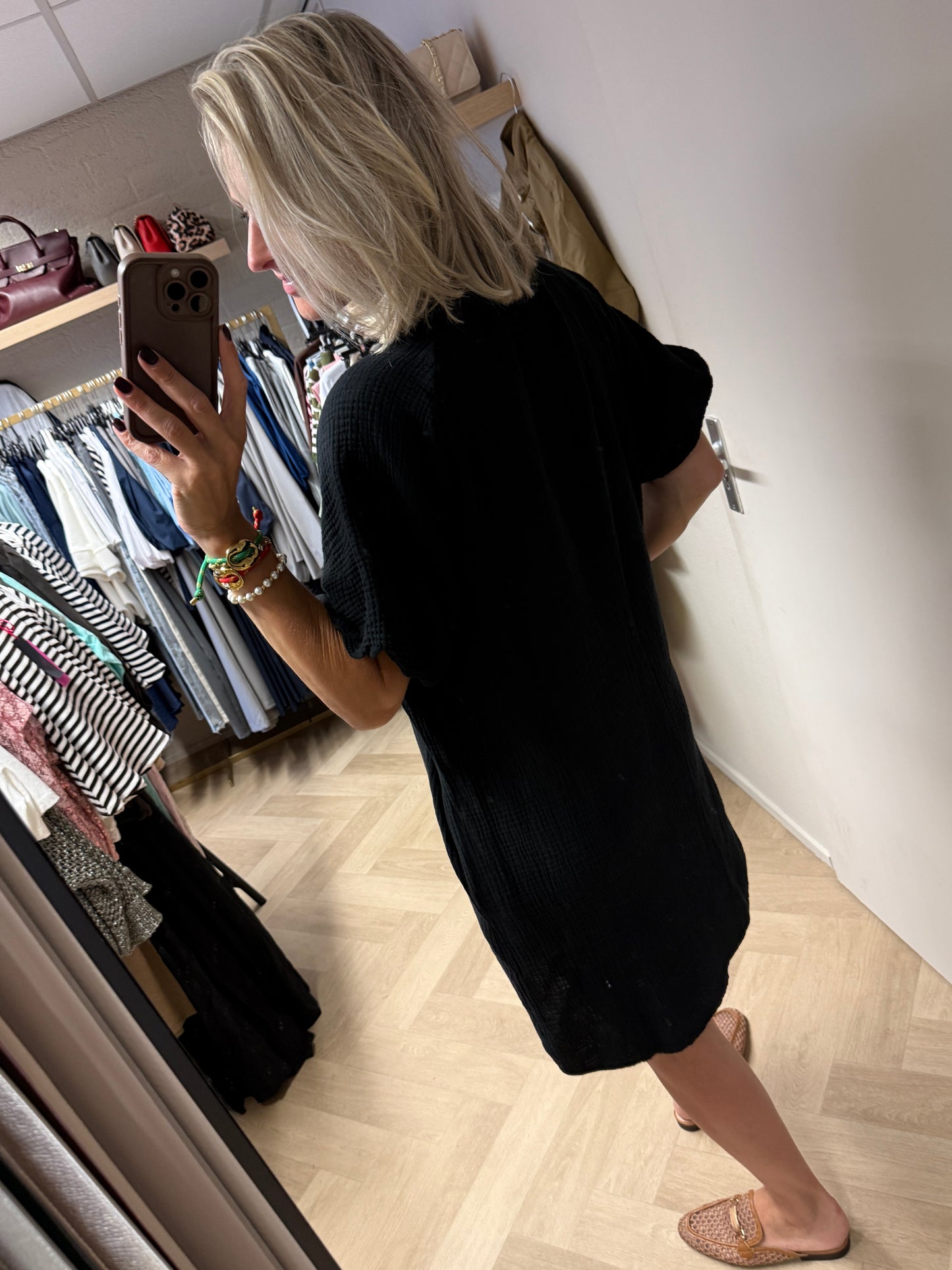 Jurk Mousseline V-hals Zwart