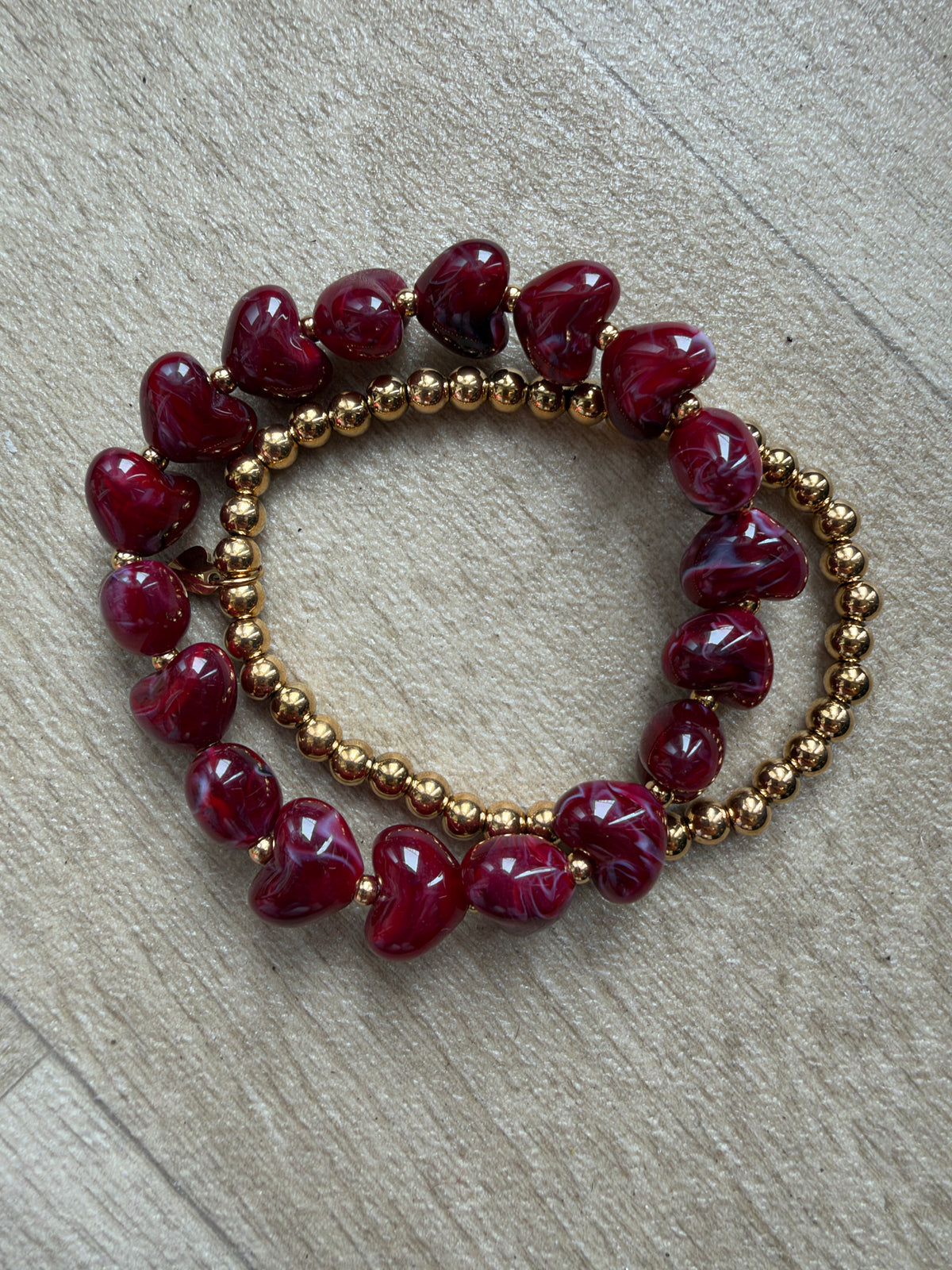 Armbanden Set Hartjes Burgundy Goud