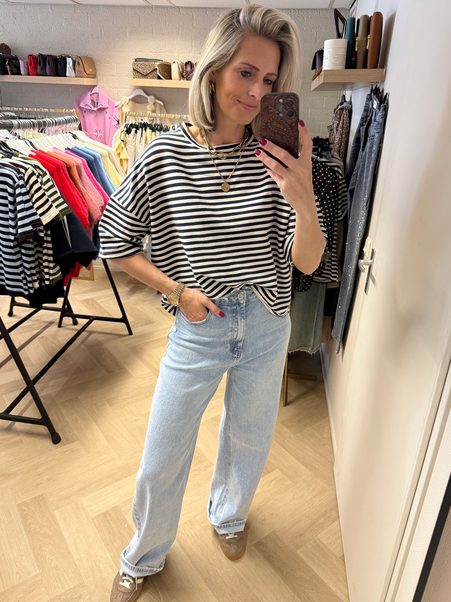Shirt Mary Streep KM Blauw Wit