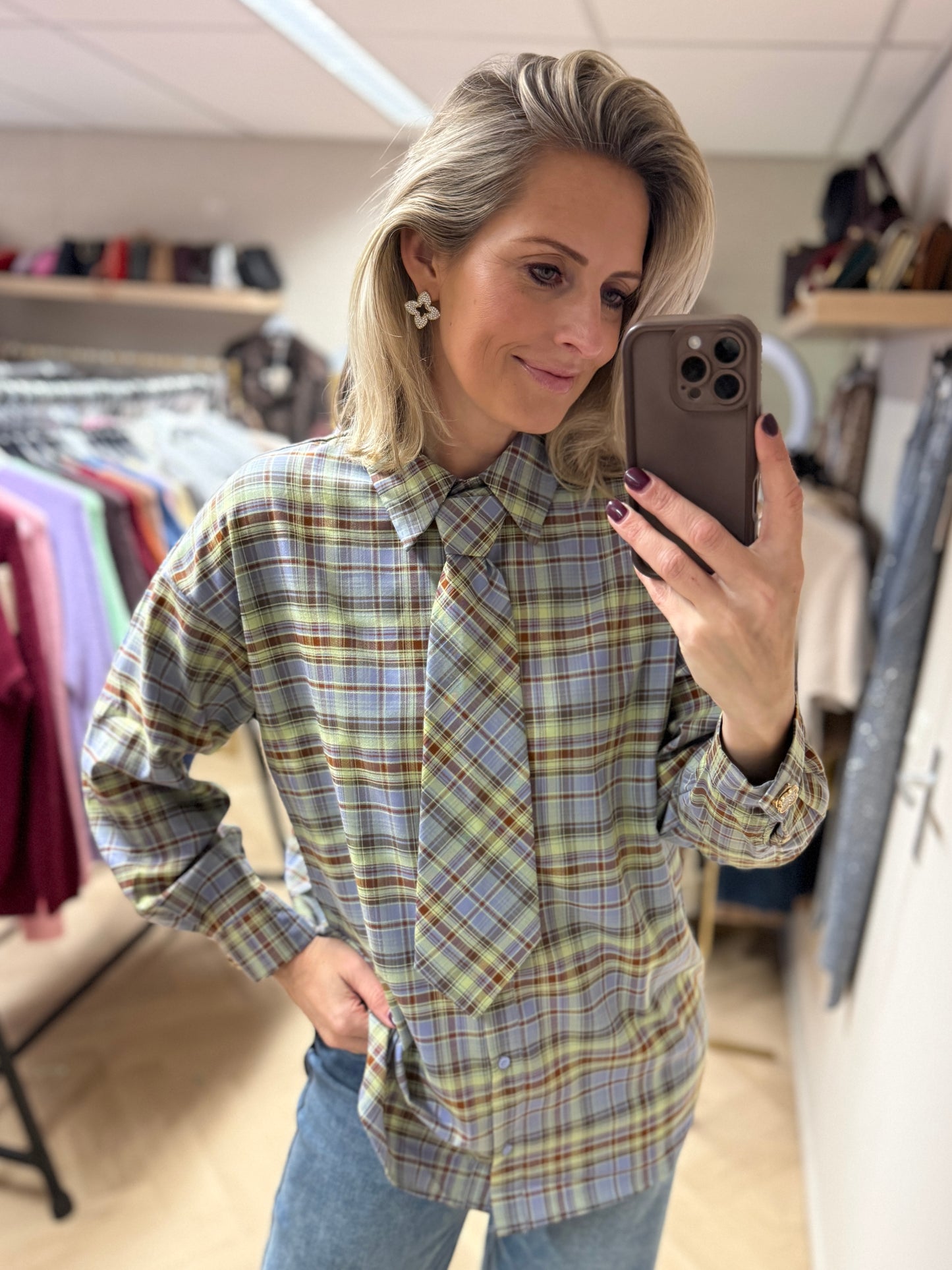 Blouse Stropdas Lichtblauw Geel