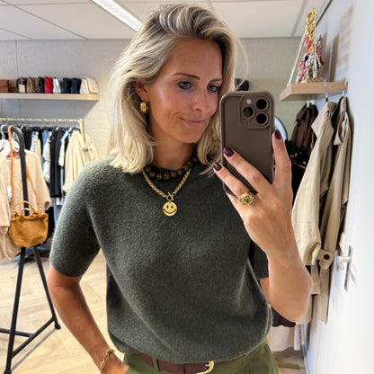 Trui Claudia Alpaca Korte Mouw Armygroen