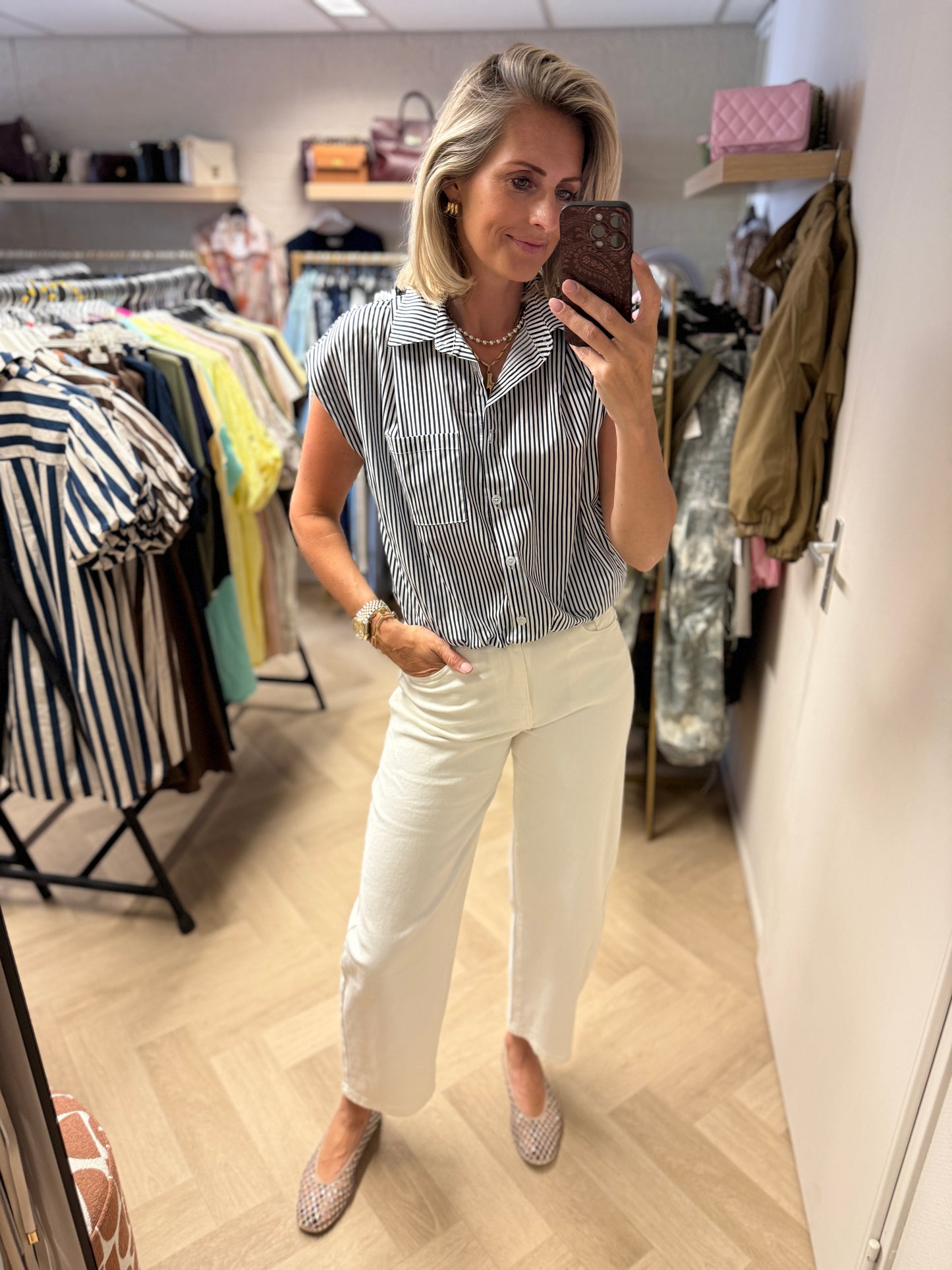 Blouse Bibi Pof Streep Blauw Wit