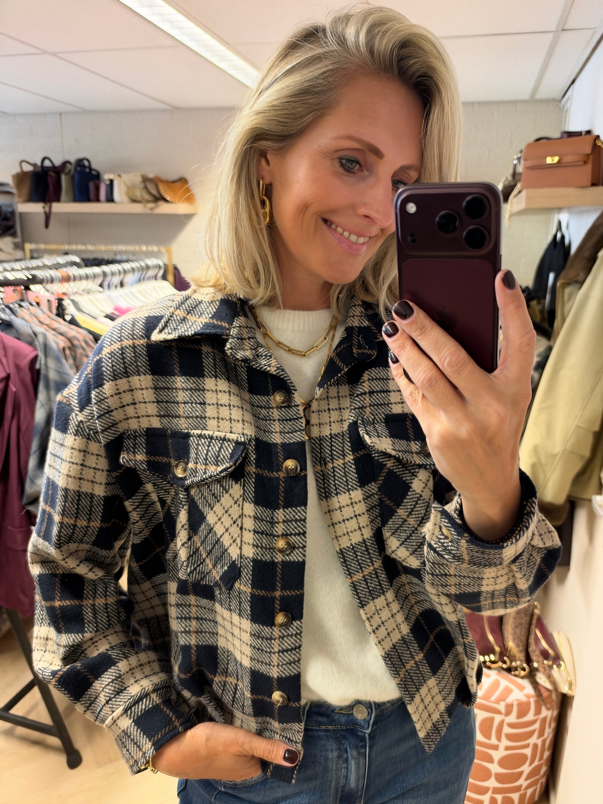 Vest Blouse Jill Ruit Donkerblauw Ecru