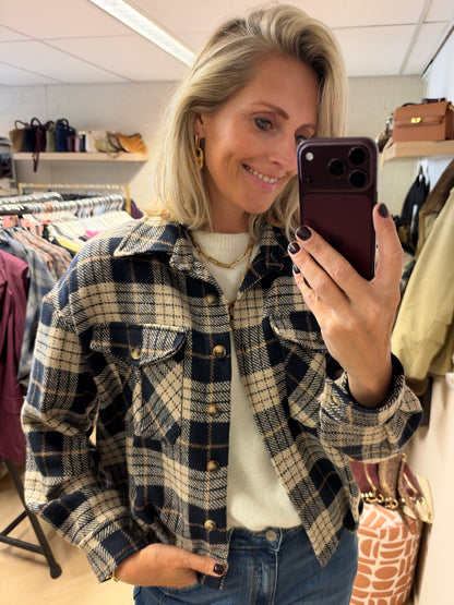 Vest Blouse Jill Ruit Donkerblauw Ecru