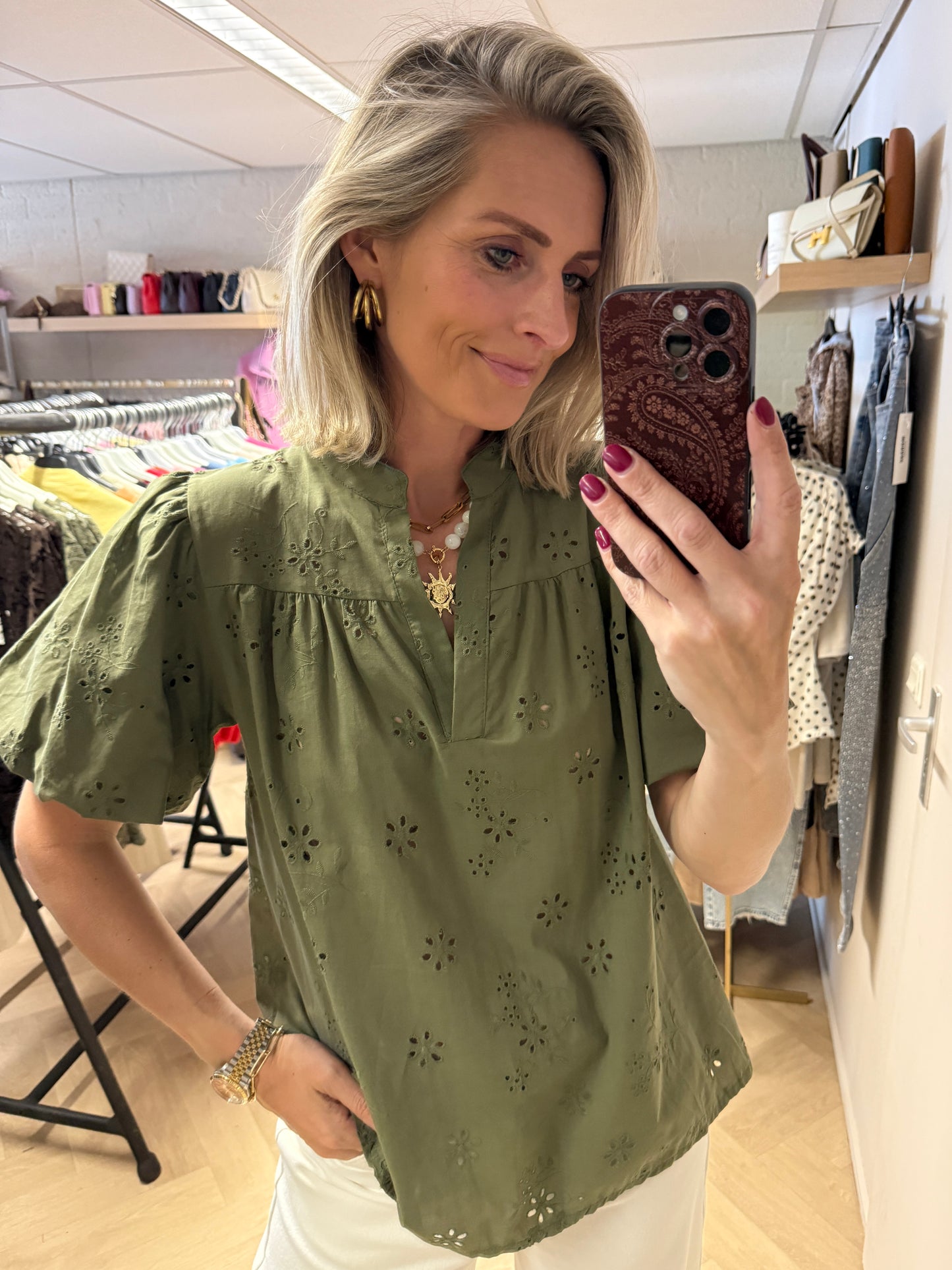 Blouse Gina Broderie Armygroen