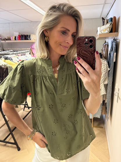 Blouse Gina Broderie Armygroen