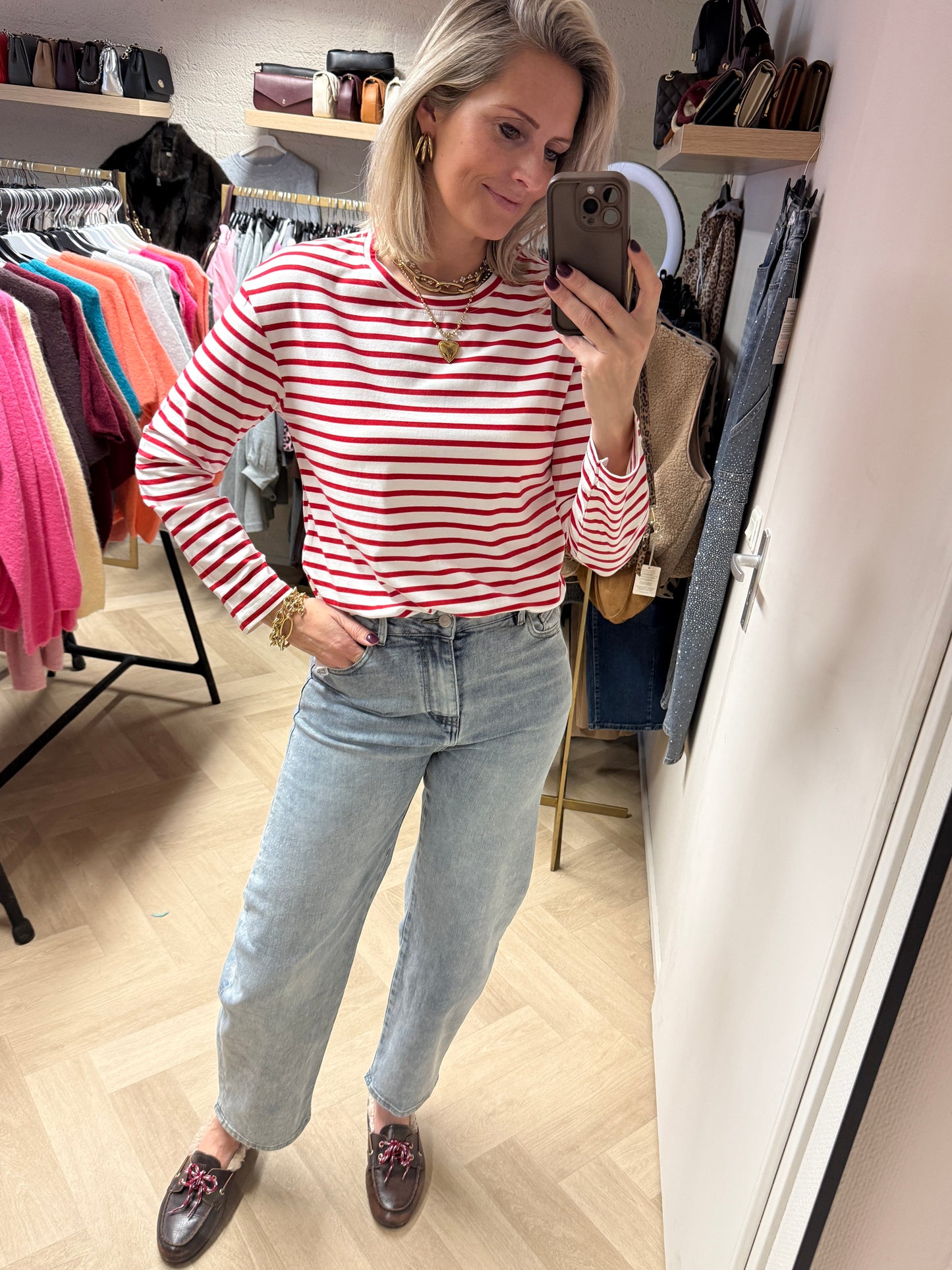 T-shirt Emma Katoen Streep Rood Wit