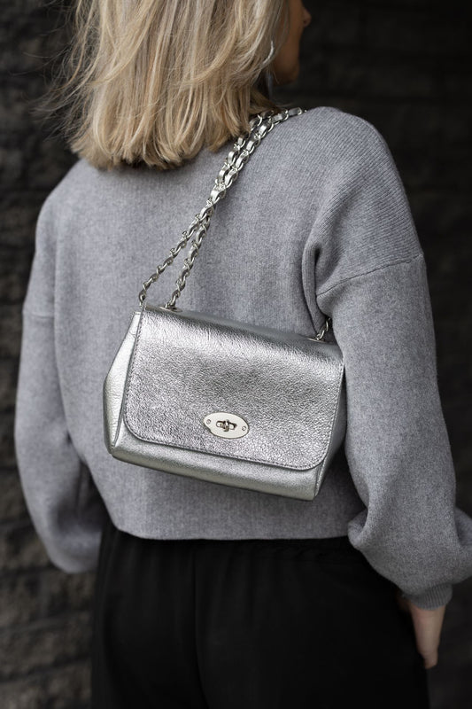 Tas Nina Leder Metallic Zilver