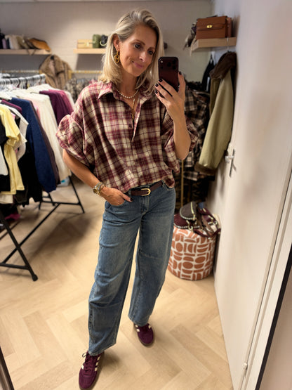 Blouse Mila Ruit Ballonmouwen Bordeaux Creme