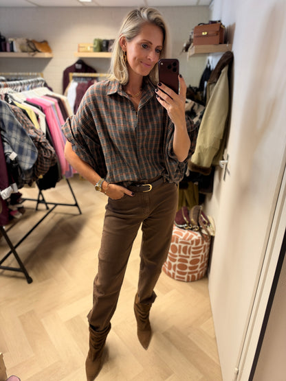 Blouse Mila Ruit Ballonmouwen Grijs Bordeaux