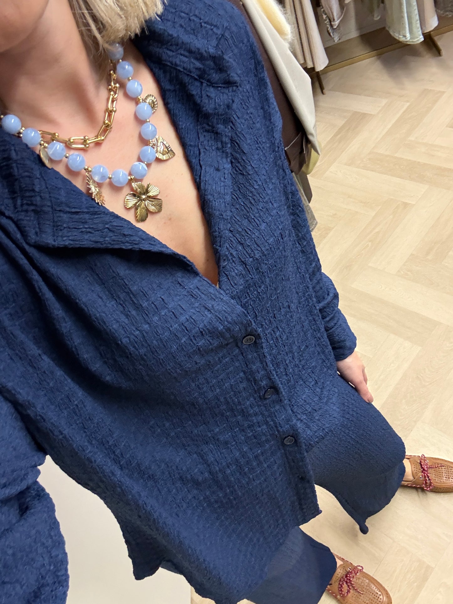 Co Ord Set Mels Crinkle Donkerblauw