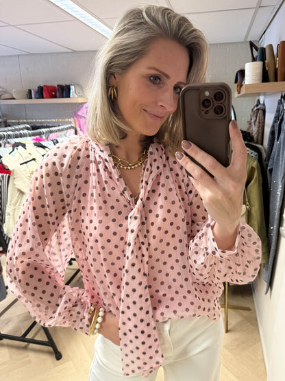 Blouse Jill Polkadot Roze Bruin