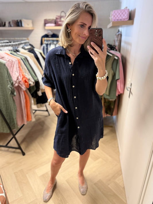 Blouse Jurk Puro Linnen Donkerblauw