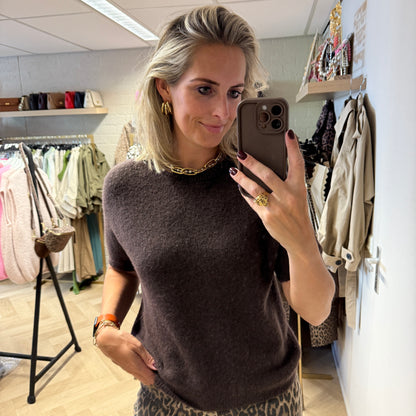 Trui Claudia Alpaca Korte Mouw Donkerbruin