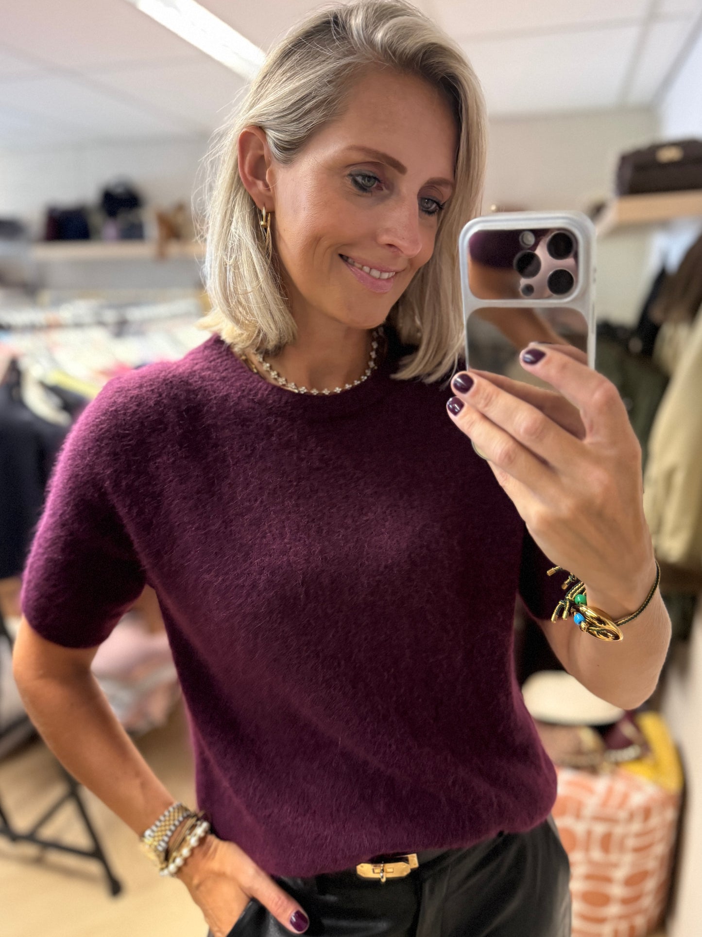 Trui Claudia Korte Mouw Alpaca Plum