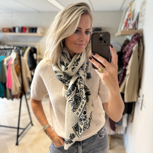 Sjaal Paisley Ecru Zwart