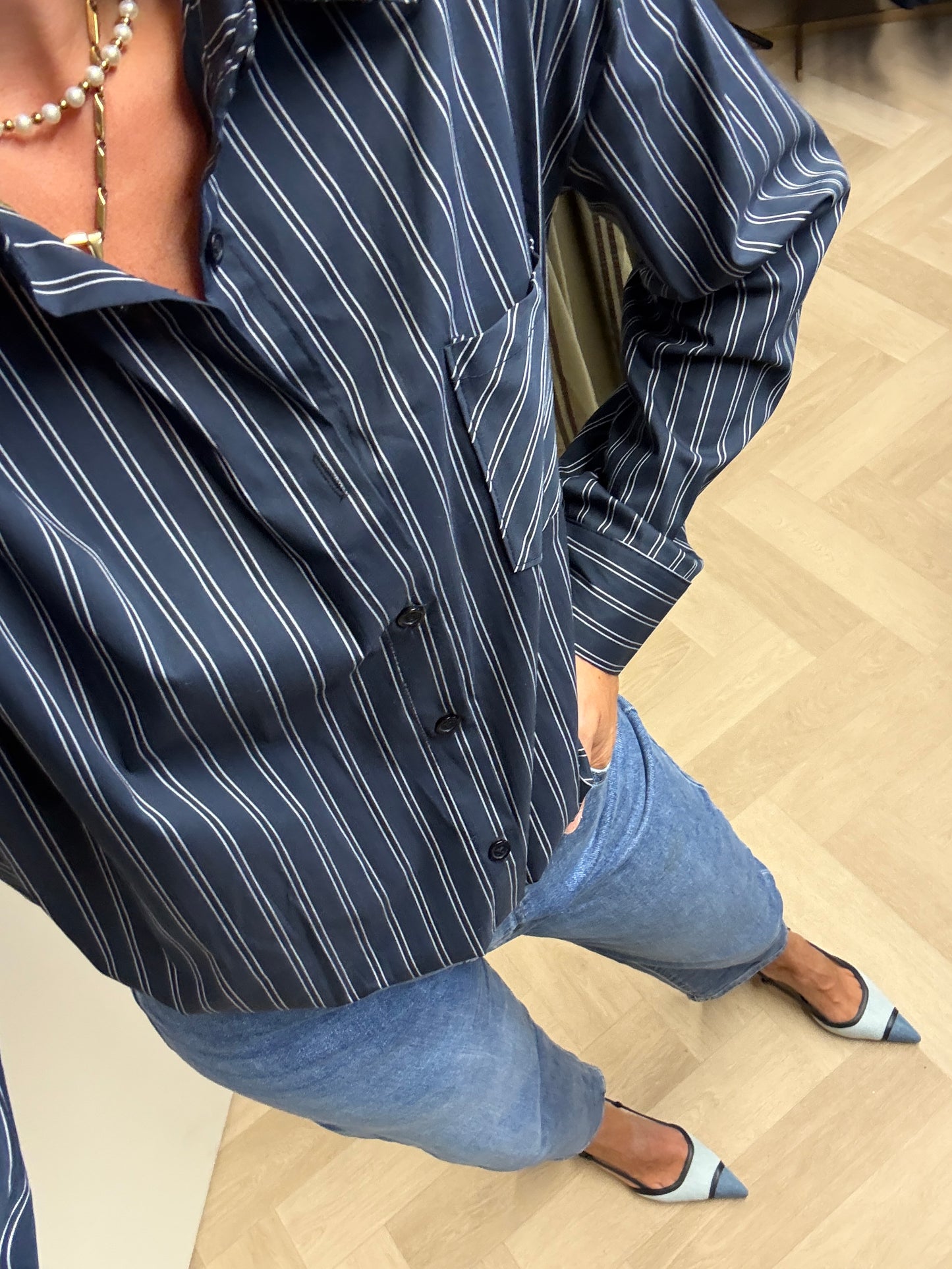 Blouse Eef Streep LM Donkerblauw