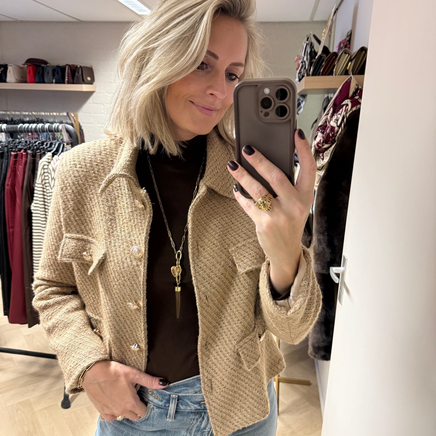 Ketting Lang Bedel Tand Hart Bruin