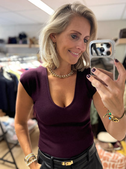 Top Knitted V-Hals Plum