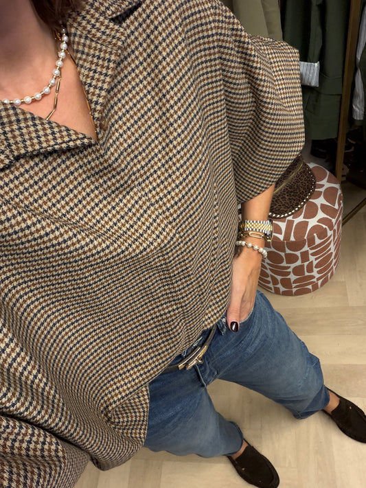 Blouse Mila Tartan Ruit Ballonmouwen Bruin