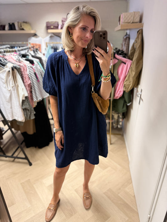 Jurk Mousseline V-hals Navy