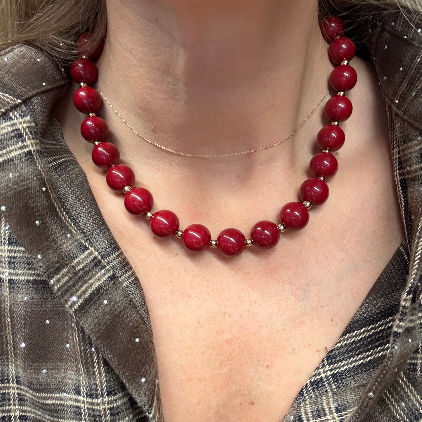 Ketting Stenen Bordeaux goud