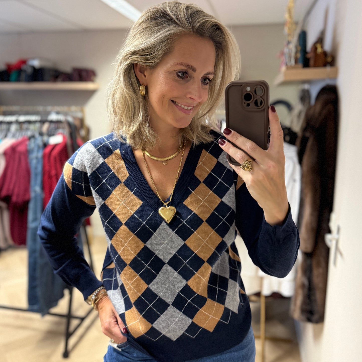 Trui Charlot Argyle Ruit Viscose Blauw