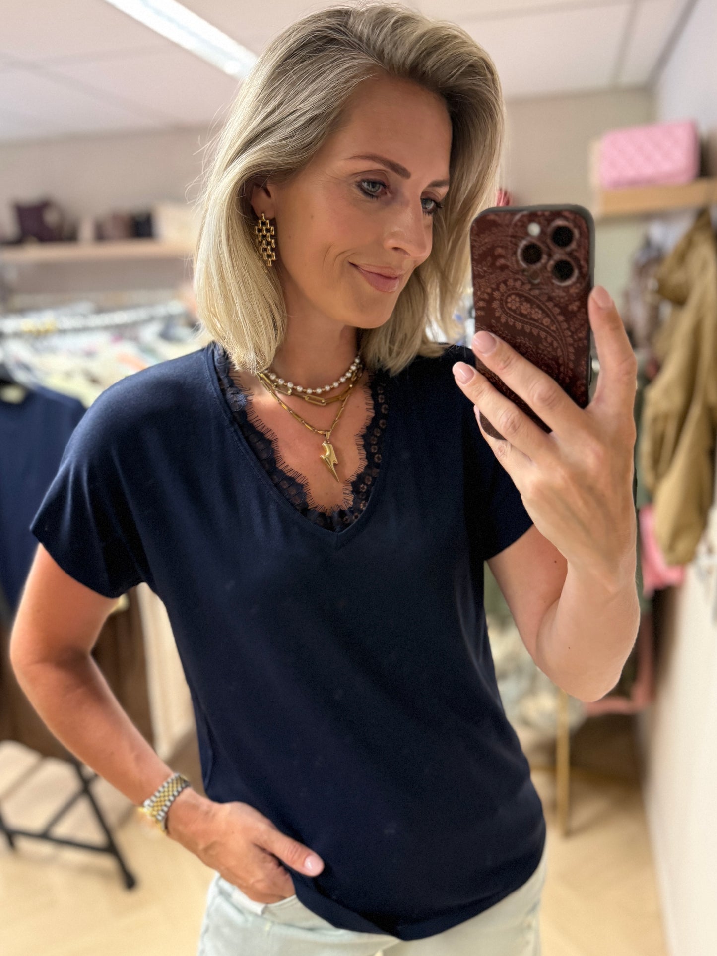 Shirt Barbara Kant Donkerblauw
