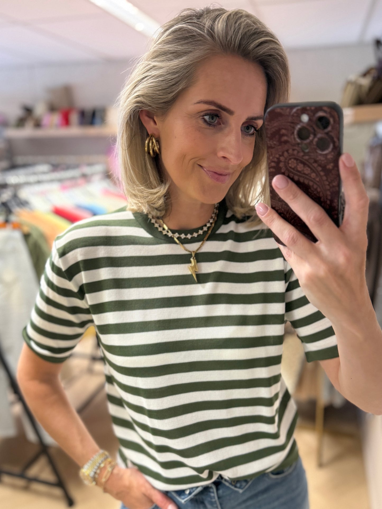 Trui Molly Streep Groen Wit