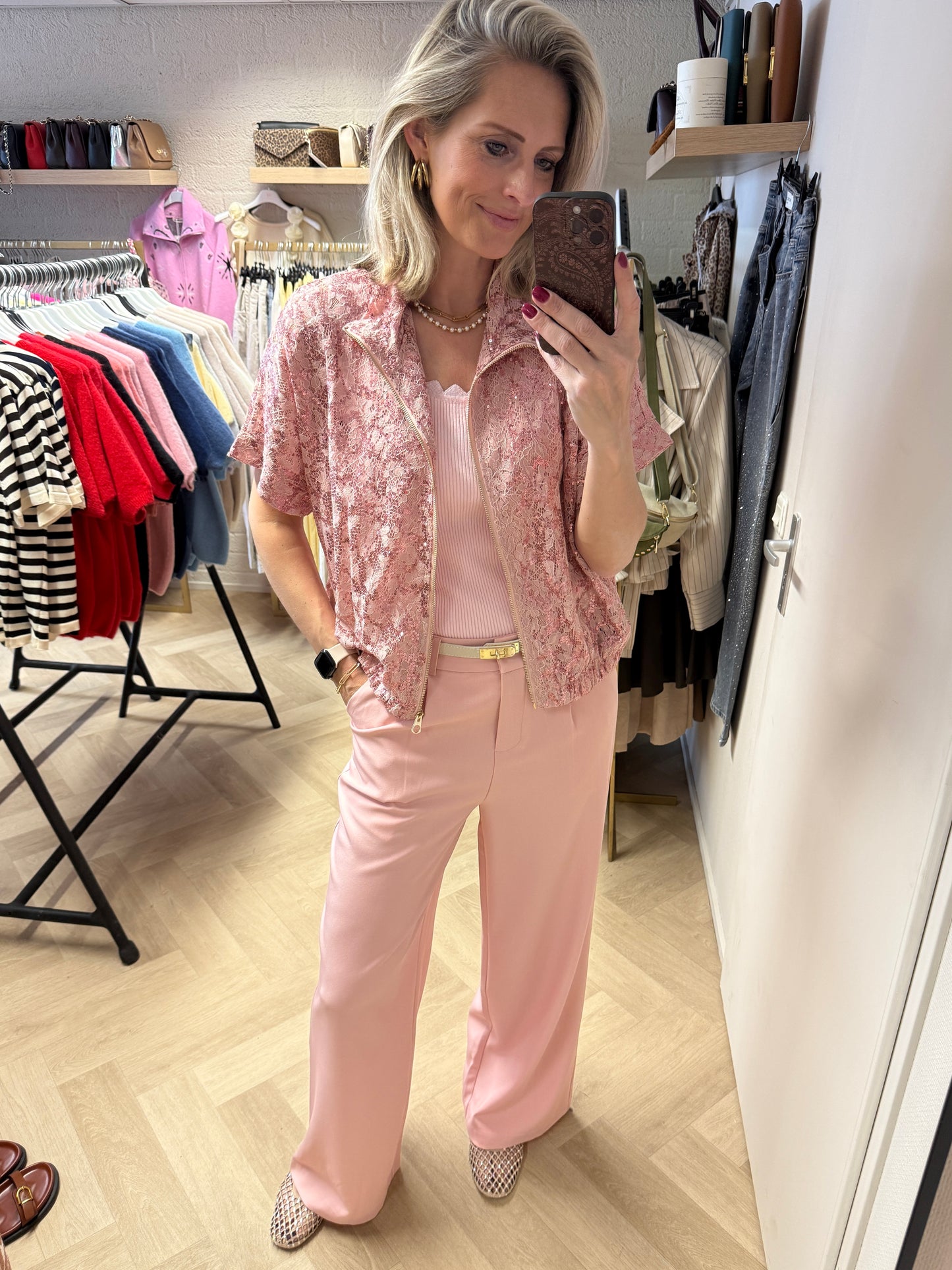 Vest Joline Kant Paillet Roze