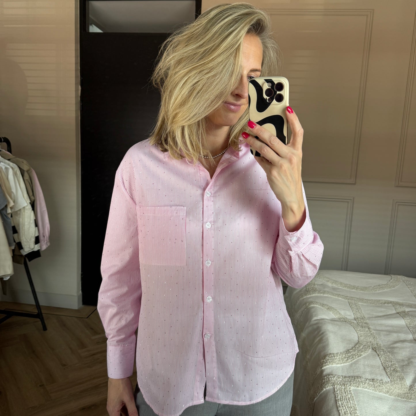 Blouse Merel Streep Strass Roze