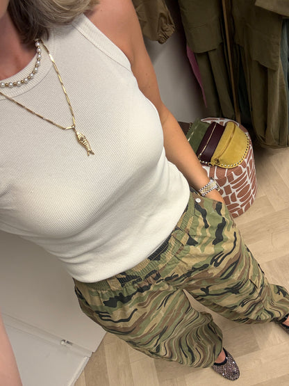 Broek Lou Katoen Armyprint Groen