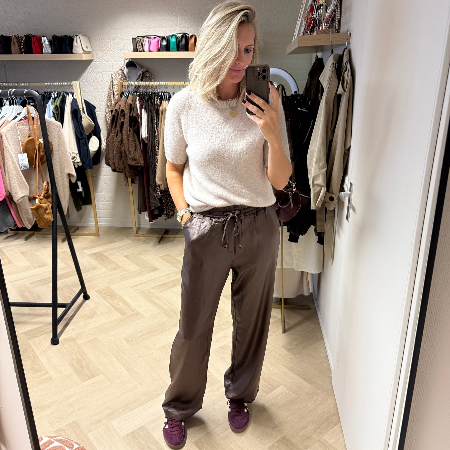 Broek Janice Satijn Choco