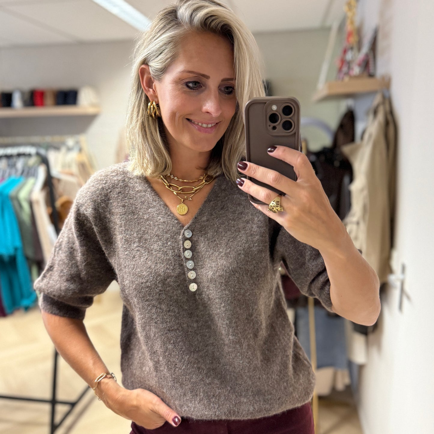 Trui Lima V-Hals Korte Mouw Choco
