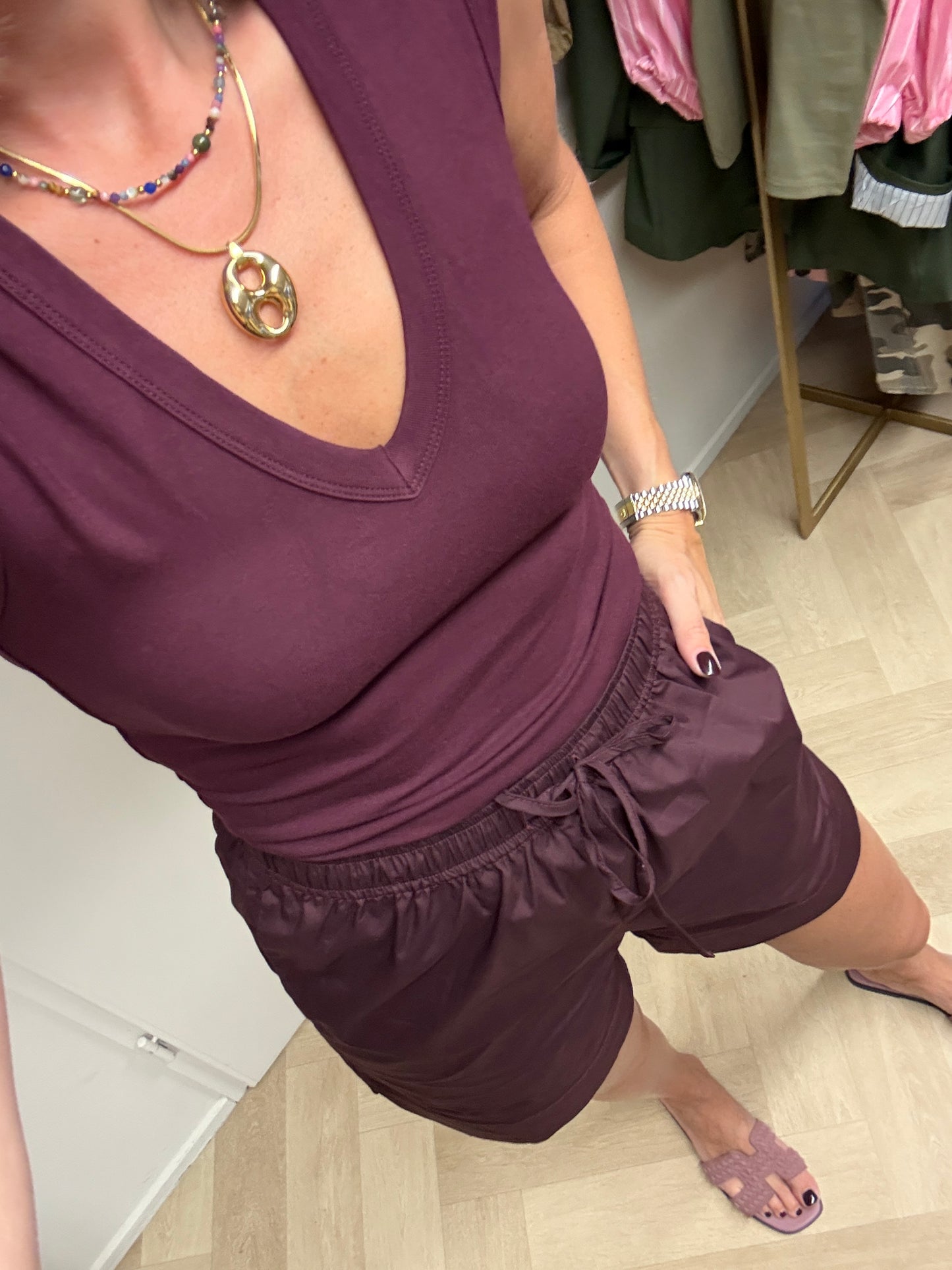 Top Basis V-Hals Plum
