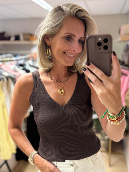 Top Linda V-hals Viscose Choco