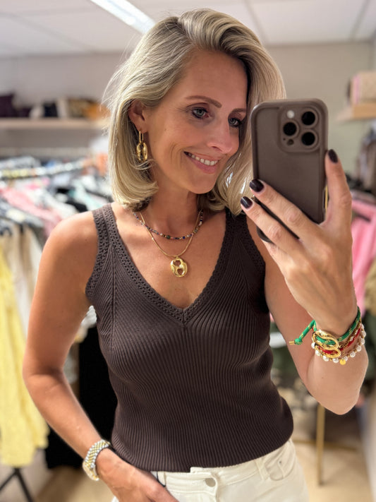 Top Linda V-hals Viscose Choco