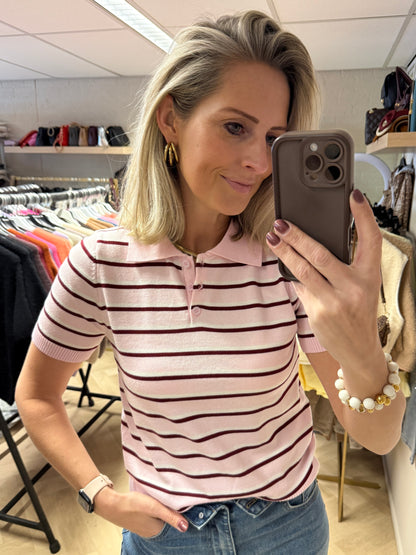 Polo Benthe Streep Roze Bordeaux