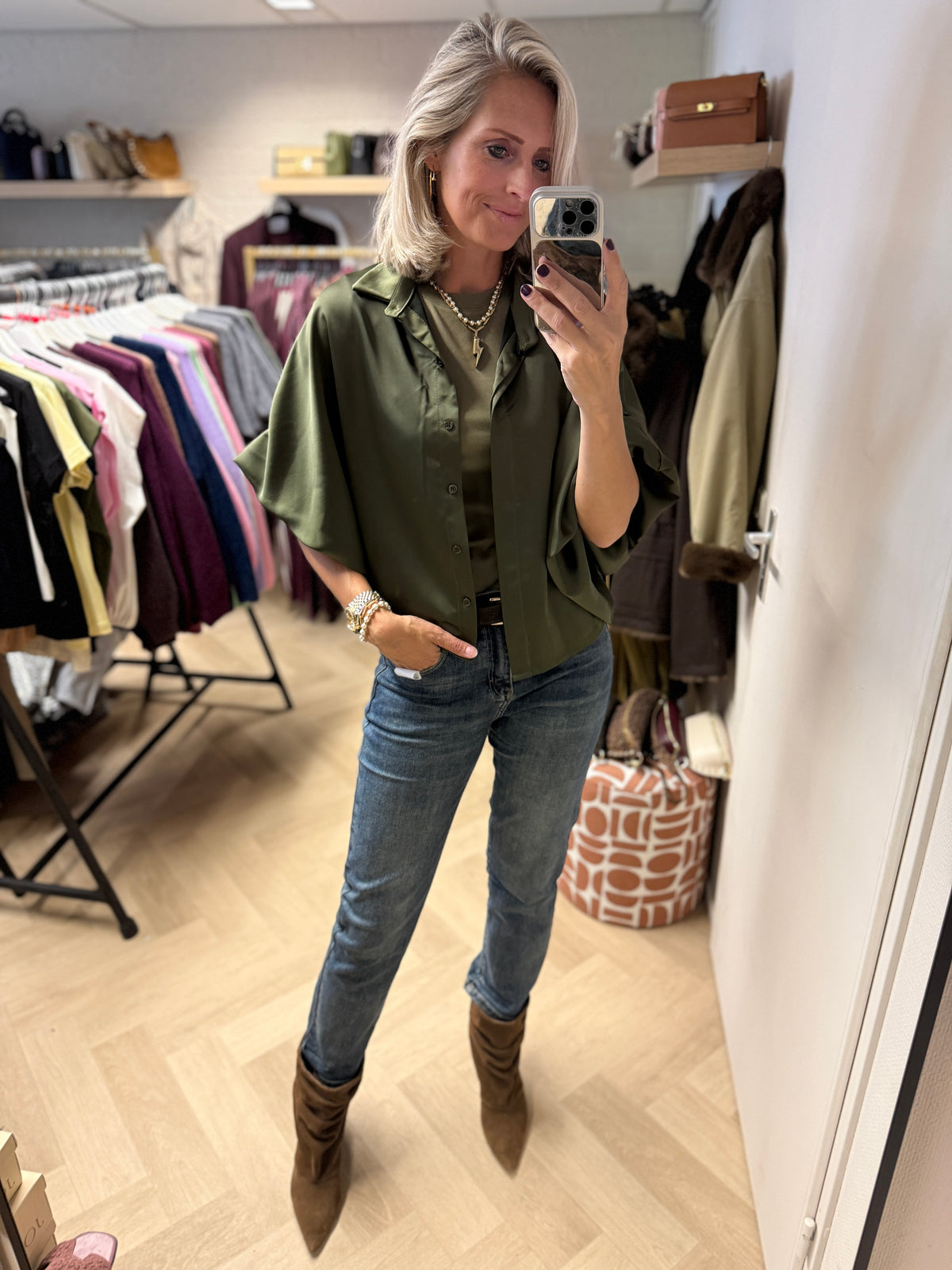 Blouse Satijn Mila Ballonmouwen Groen