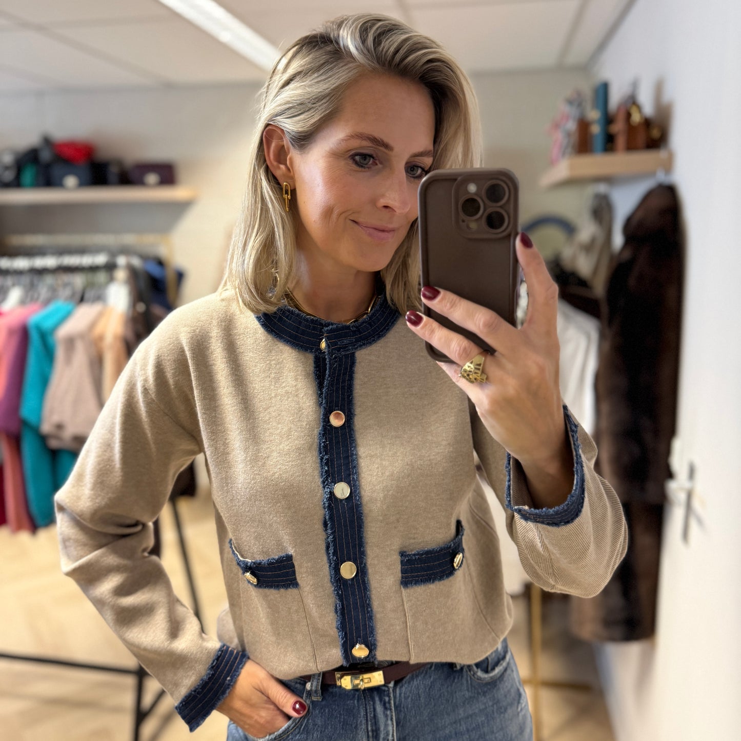 Vest Sandro Denim Knit Taupe