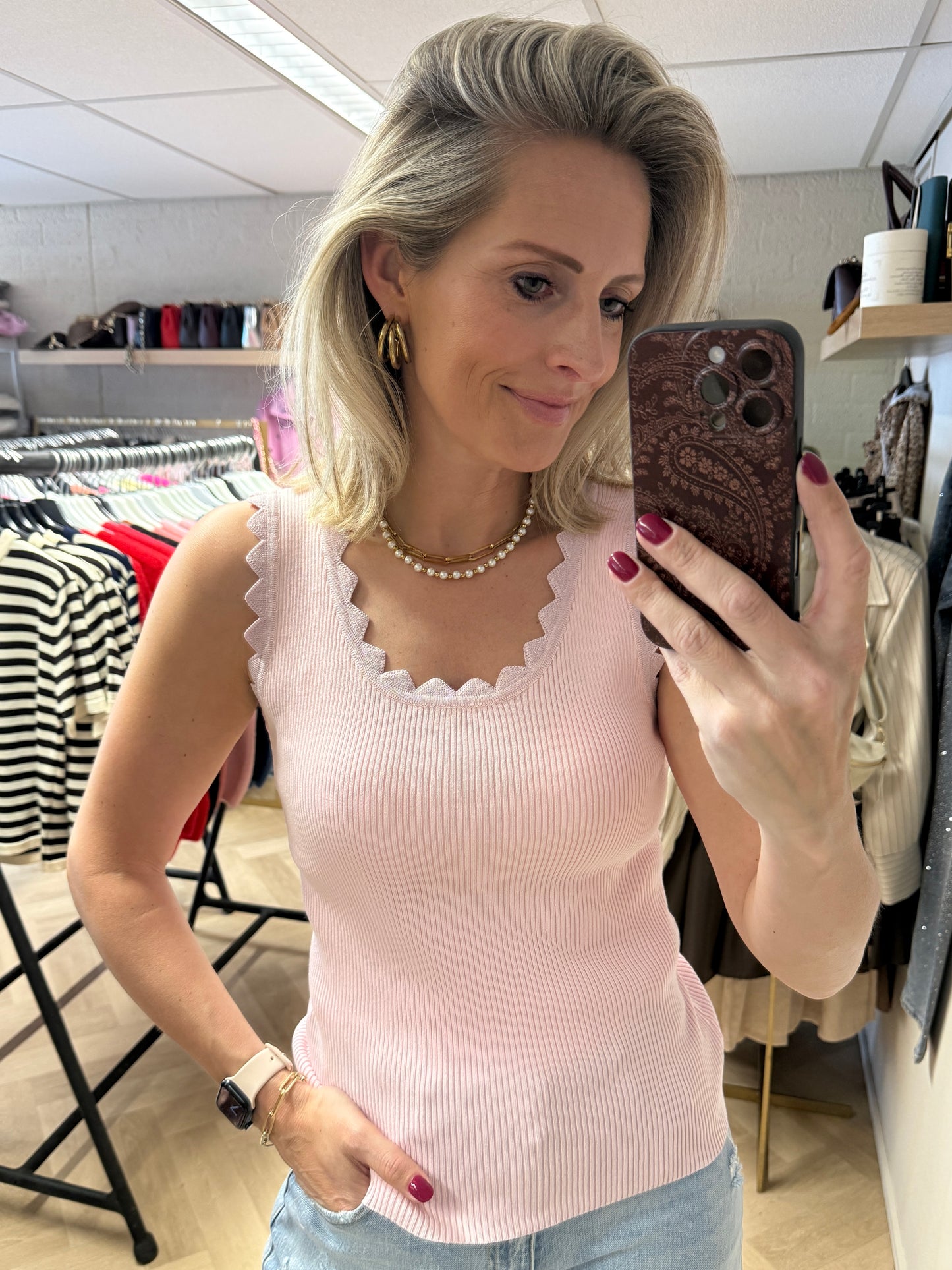 Top Stella Rib Lurex Roze