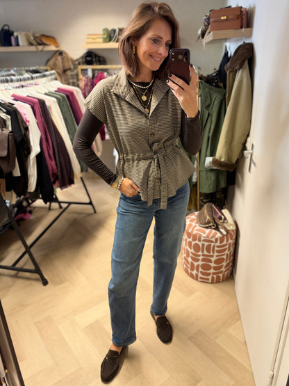 Gilet Tartan Ruit Bruin