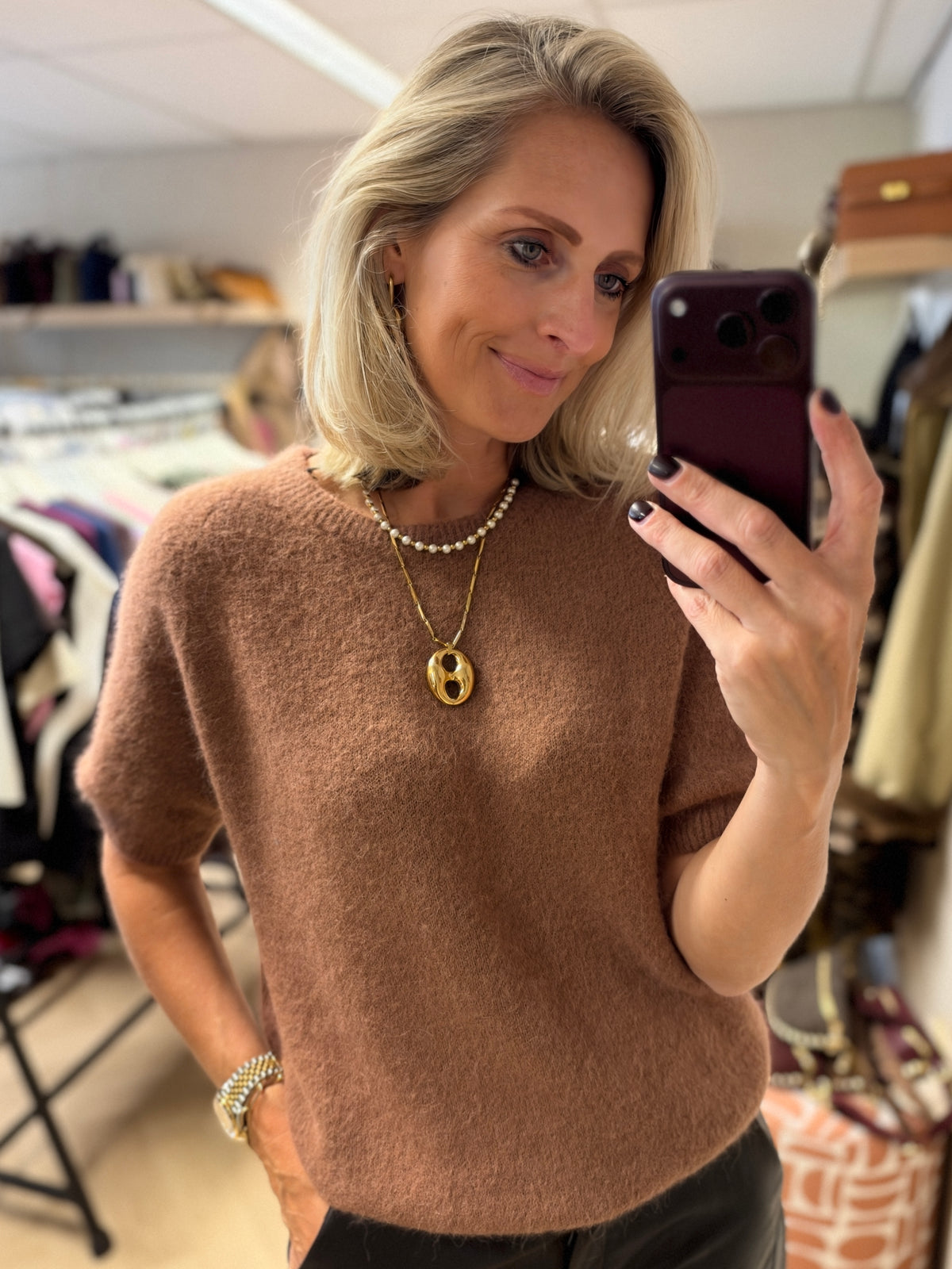 Trui Claudia Korte Mouw Alpaca Camel