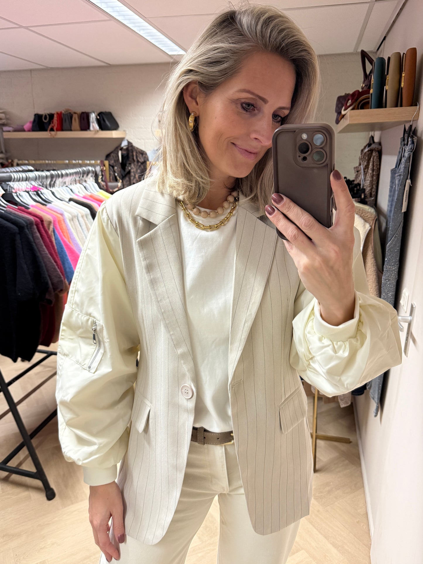Blazer Char Krijtstreep Bomber Ecru