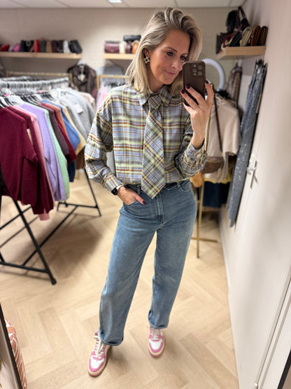Blouse Stropdas Lichtblauw Geel