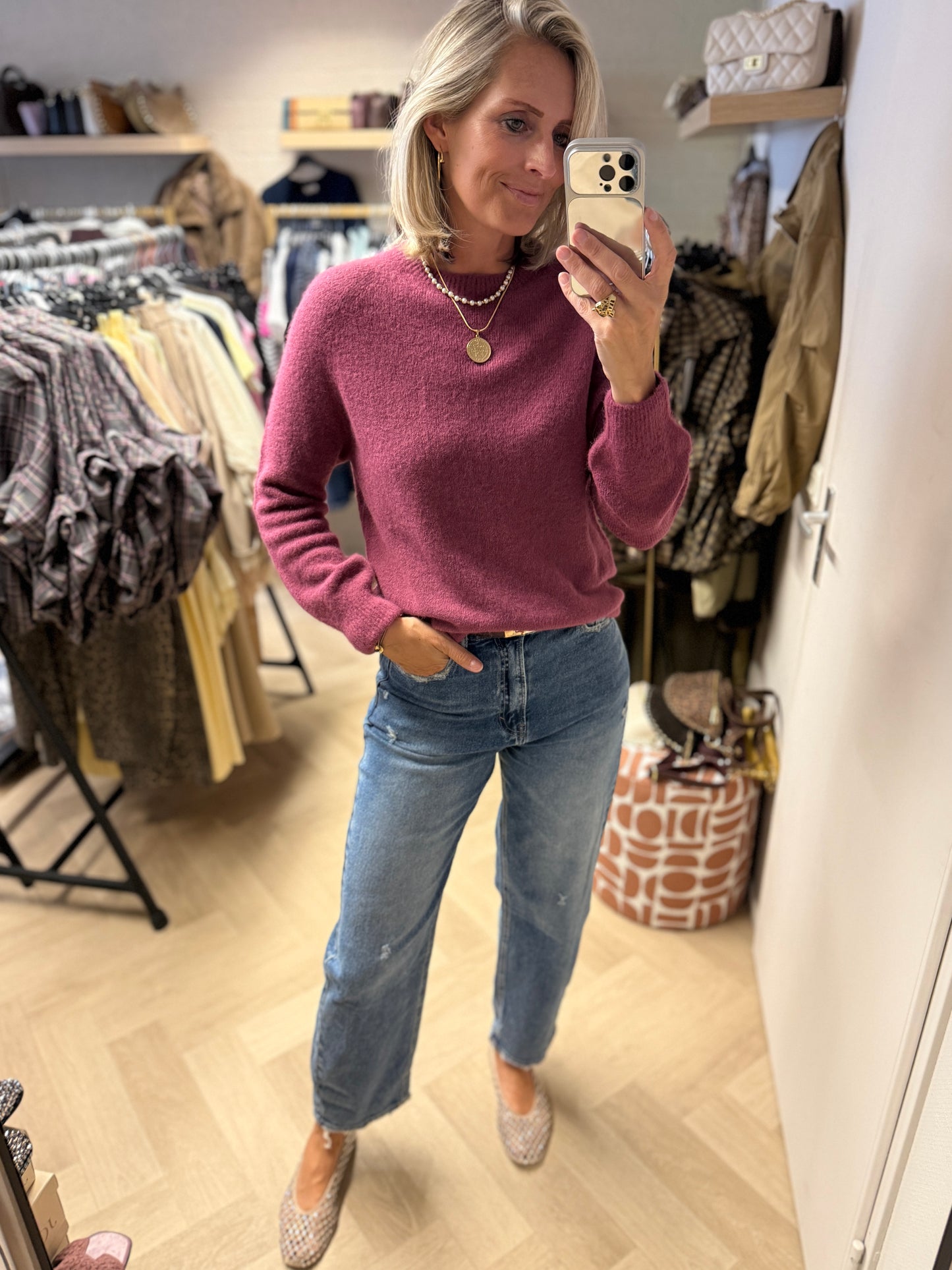 Trui Claudia Alpaca Lange Mouw Donkermauve