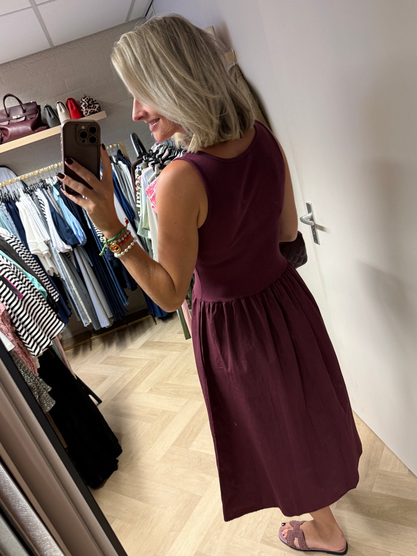 Jurk Katy Katoen Topdress Wijnrood