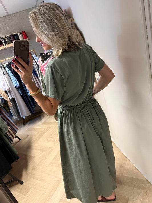 Jurk Naomi Katoen Shirtdress Armygroen